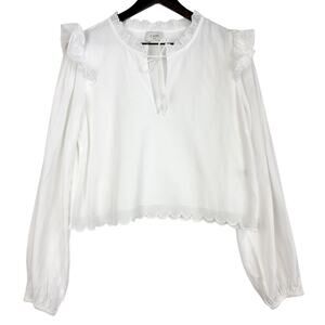 Cami NYC Tiana Long Sleeve Tie Front Blouse Top White Cotton Blend - Size L